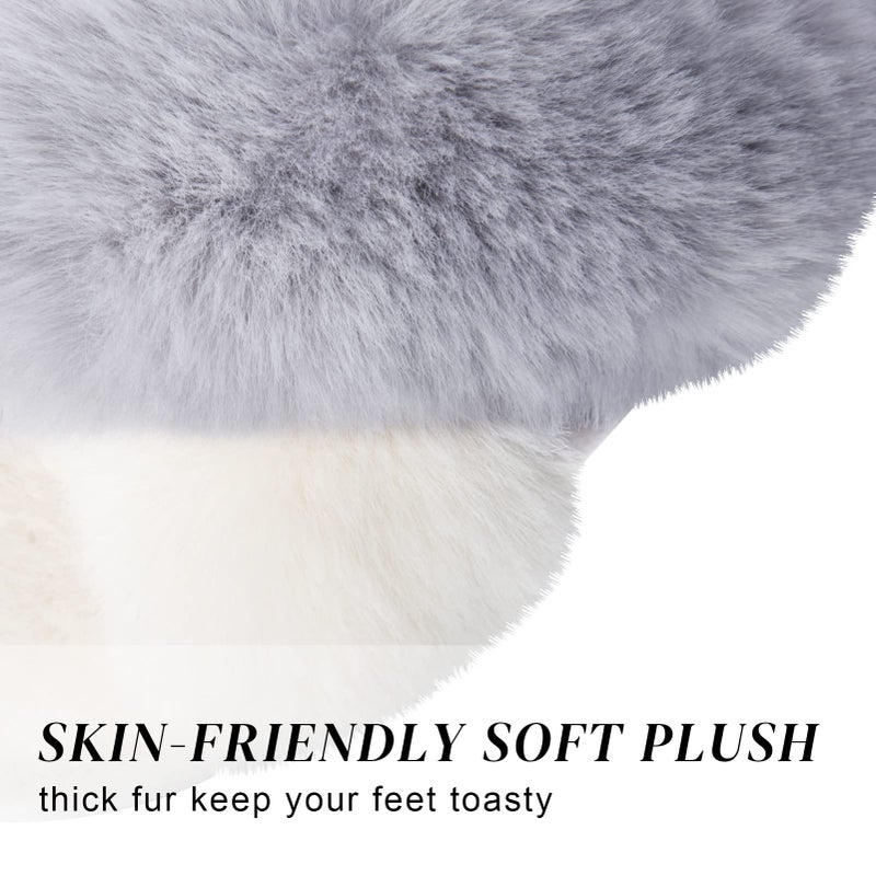 Parlovable Women's Fuzzy Slippers Comfy Cross Band House Shoes Memory Foam Open Toe Indoor Gifts for Ladies White/Grey 7-8 - Image 3